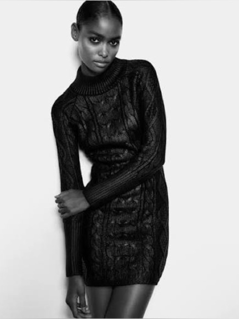 Zara Black Cable-Knit Turtleneck Sweater Dress